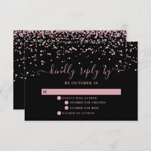Zwart Roos Gold Blush Pink Glitter Wedding RSVP