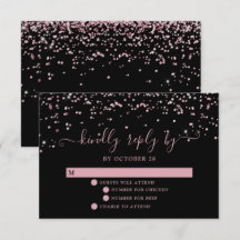 Zwart Roos Gold Blush Pink Glitter Wedding RSVP
