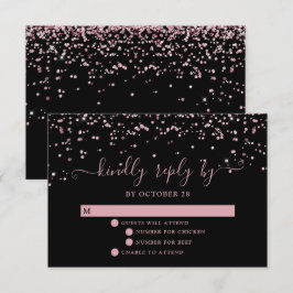 Zwart Roos Gold Blush Pink Glitter Wedding RSVP Kaartje