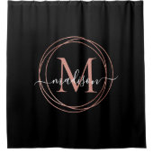 Zwart Roos Gold Blush Pink Monogram Circle Script Douchegordijn (Voorkant)