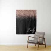 Zwart Roos Gold Blush Roze Glitter Monogram Wandkleed (In situ)