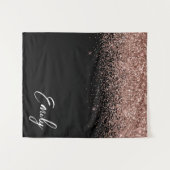 Zwart Roos Gold Blush Roze Glitter Monogram Wandkleed (Voorkant (horizontaal))
