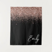 Zwart Roos Gold Blush Roze Glitter Monogram Wandkleed (Voorkant)