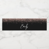 Zwart Roos Gold Blush Roze Glitter Monogram Waterfles Etiket (Enkel label)