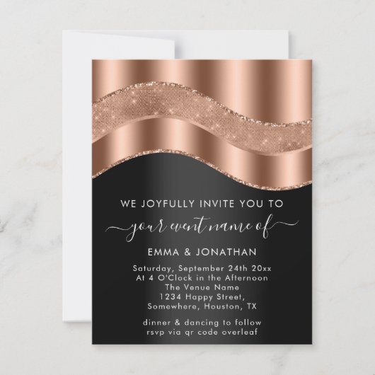 Zwart Roos Gold Border Glitter Wave QR Code (Voorkant)
