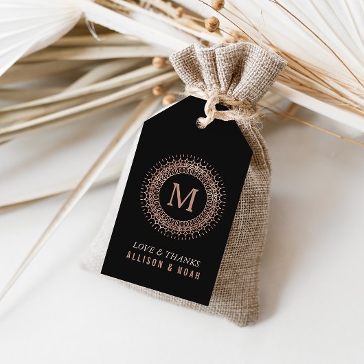 Zwart Roos Gold Deco Monogram Weddenschap Cadeaulabel
