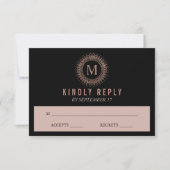 Zwart Roos Gold Deco Monogram Weddenschap RSVP (Voorkant)