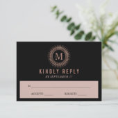 Zwart Roos Gold Deco Monogram Weddenschap RSVP (Staand voorkant)