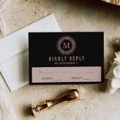 Zwart Roos Gold Deco Monogram Weddenschap RSVP Kaartje