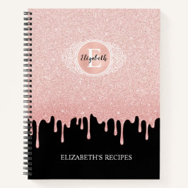 Zwart Roos Gold Dripping Glitter Recept Kookboek Notitieboek