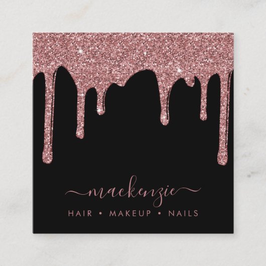 Zwart Roos Gold Driving Glitter QR-code Vierkante Visitekaartje (Voorkant)