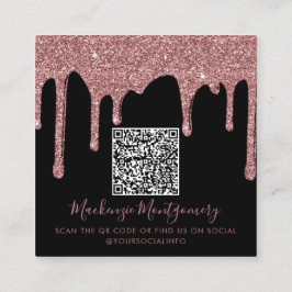 Zwart Roos Gold Driving Glitter QR-code Vierkante Visitekaartje