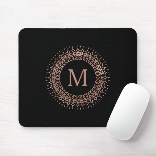 Zwart Roos Gold Elegant Initiaal monogram Muismat (Met muis)