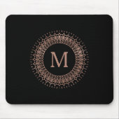 Zwart Roos Gold Elegant Initiaal monogram Muismat (Voorkant)