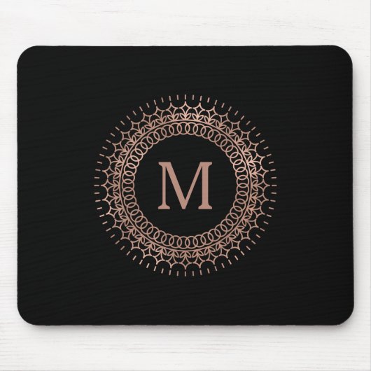 Zwart Roos Gold Elegant Initiaal monogram Muismat (Voorkant)