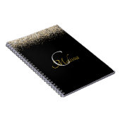 Zwart Roos Gold Faux Glitter Monogram Naam Notitieboek (Rechterzijde)