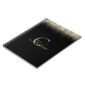 Zwart Roos Gold Faux Glitter Monogram Naam Notitieboek (Linkerzijde)