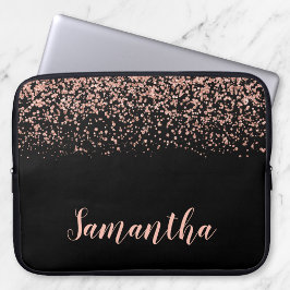 Zwart Roos Gold Faux Glitter - speciaal gepersonal Laptop Sleeve