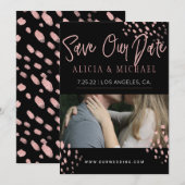 Zwart Roos Gold Faux Glitter Typografie FOTO Save The Date (Voorkant / Achterkant)