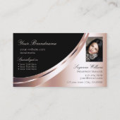 Zwart Roos Gold Glam Decor met Monogram en Foto Visitekaartje (Achterkant)