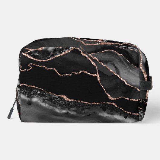 Zwart Roos Gold Glitter Agate Dopp Kit Toilettasje (Achterkant)