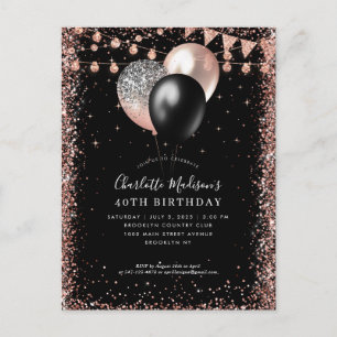 Zwart Roos Gold Glitter-ballon Elke dag Briefkaart