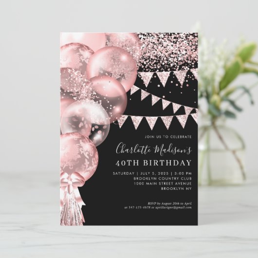 Zwart Roos Gold Glitter-ballon Elke dag Kaart (Staand voorkant)