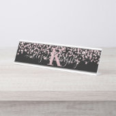 Zwart Roos Gold Glitter Diamond Monogram Bureau Naambordje (Voorkant)