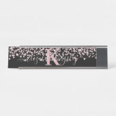 Zwart Roos Gold Glitter Diamond Monogram Bureau Naambordje (Voorkant)