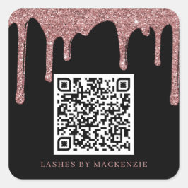 Zwart Roos Gold Glitter Drift QR Code Business Vierkante Sticker