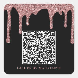 Zwart Roos Gold Glitter Drift QR Code Business Vierkante Sticker