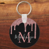 Zwart Roos Gold Glitter Drivers Monogram Sleutelhanger (Voorkant)