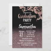 Zwart Roos Gold Glitter Floral Afstuderen Kaart (Voorkant)