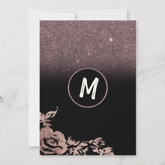 Zwart Roos Gold Glitter Floral Afstuderen Kaart (Achterkant)
