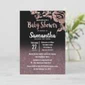 Zwart Roos Gold Glitter Floral Baby shower Kaart (Staand voorkant)
