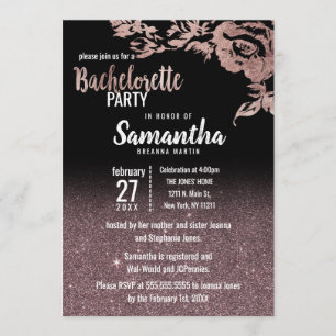 Zwart Roos Gold Glitter Floral Bachelorette Kaart
