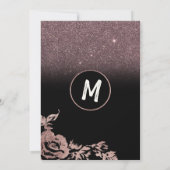 Zwart Roos Gold Glitter Floral gradiënt bruiloft Kaart (Achterkant)