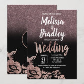 Zwart Roos Gold Glitter Floral gradiënt bruiloft Kaart (Voorkant / Achterkant)