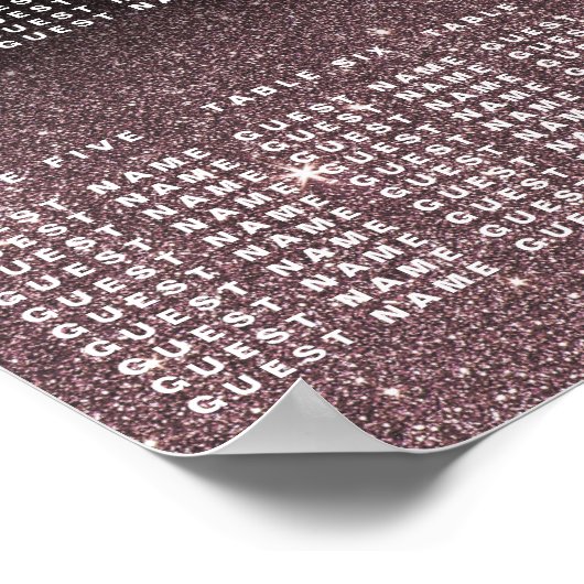 Zwart Roos Gold Glitter Floral Seating Chart Poster (Hoek)