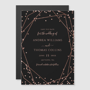 Zwart Roos Gold Glitter Geometric Save the Date Magnetische Uitnodiging