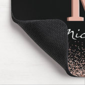 Zwart Roos Gold Glitter Monogram Muismat (Hoek)