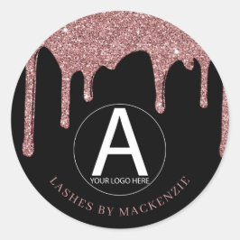 Zwart Roos Gold Glitter-schijven Bedrijfs Logo Ronde Sticker