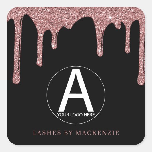 Zwart Roos Gold Glitter-schijven Bedrijfs Logo Vierkante Sticker (Voorkant)