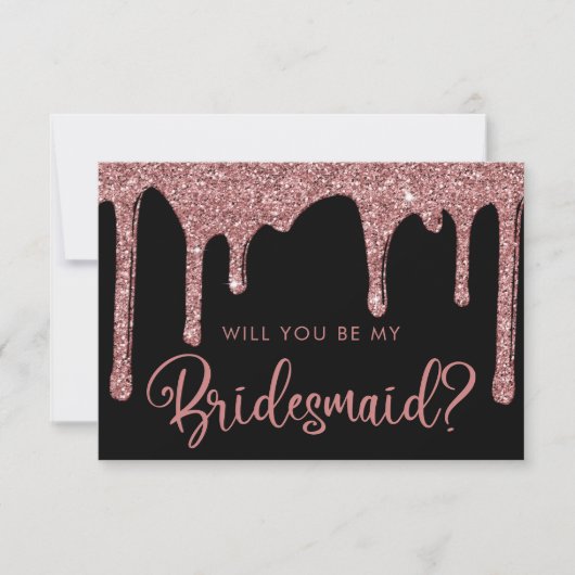 Zwart Roos Gold Glitter-schijven Bridesmaid Kaart (Voorkant)