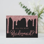Zwart Roos Gold Glitter-schijven Bridesmaid Kaart (Staand voorkant)