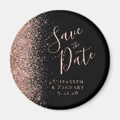 Zwart Roos Gold Glitter Script Sla de datum op Magneet (Voorkant)