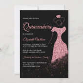 Zwart Roos Gold Glitter Sparkle Dress Quinceanera Kaart (Voorkant)