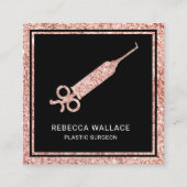 Zwart Roos Gold Glitter Spuit Plastic chirurg Vierkante Visitekaartje (Voorkant)