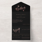 Zwart Roos Gold Glitter Wedding Art Deco All In One Uitnodiging (Binnen)