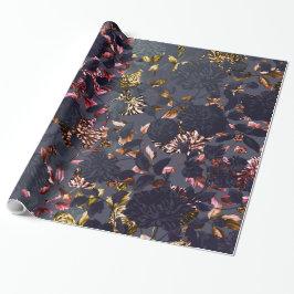 Zwart Roos Gold Grey Modern  Floral Toile Cadeaupapier